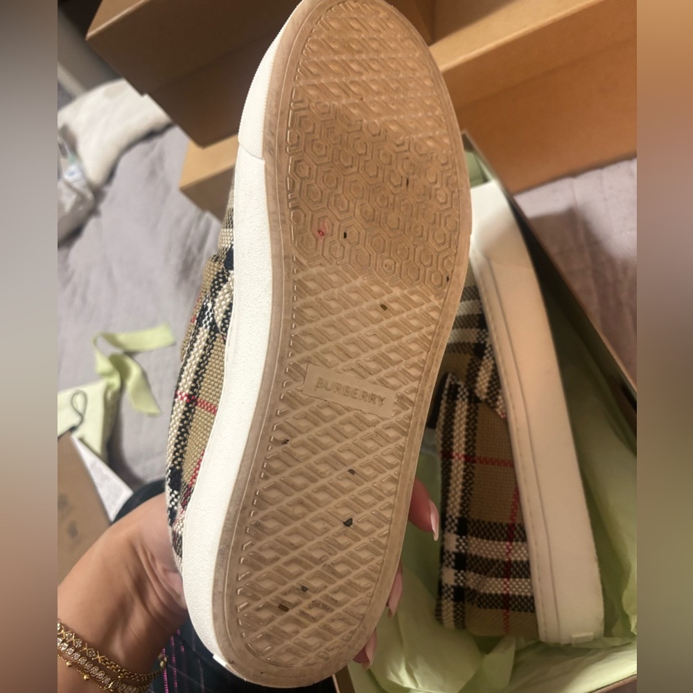 Burberry Beige and Black Check Slip-On Loafers - Picture 5 of 10